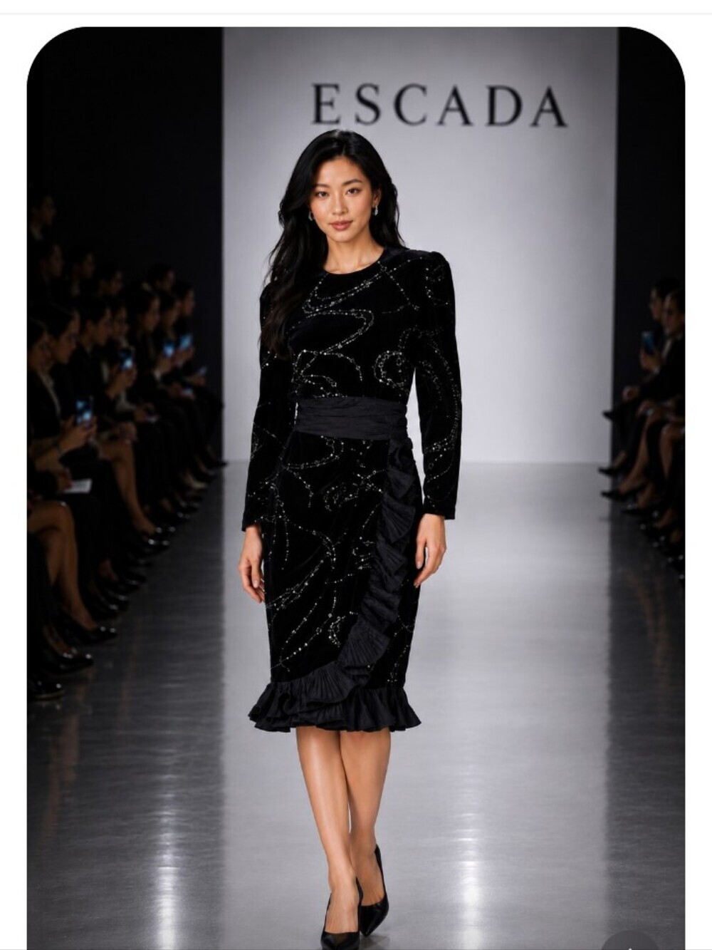 WOW Rare Exquisite Escada Couture 6 Crystal Black Velvet Silk Luxury Dress Italy - Picture 7 of 12